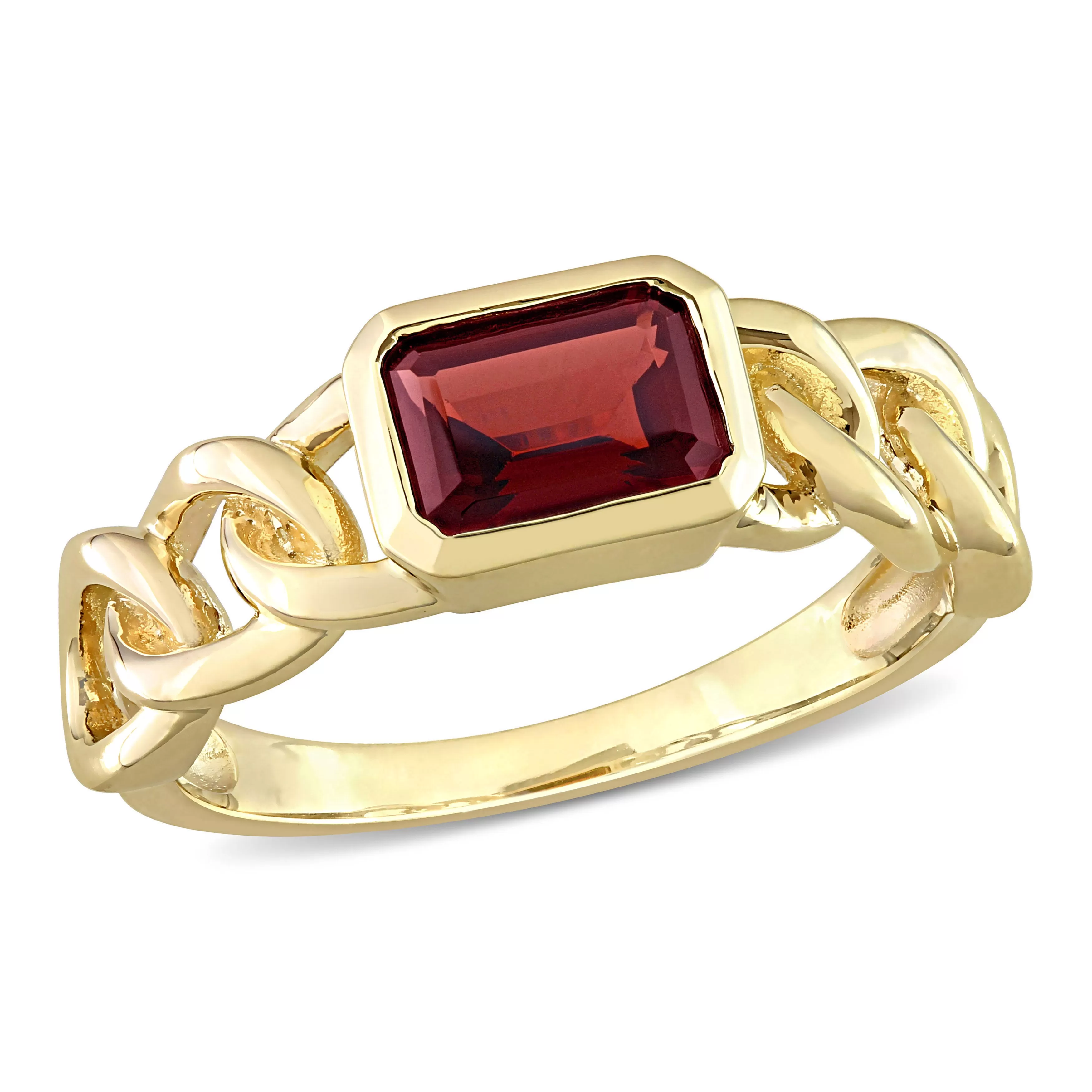 1 1/4 CT TGW Octagon Garnet Link Ring in 10k Yellow Gold