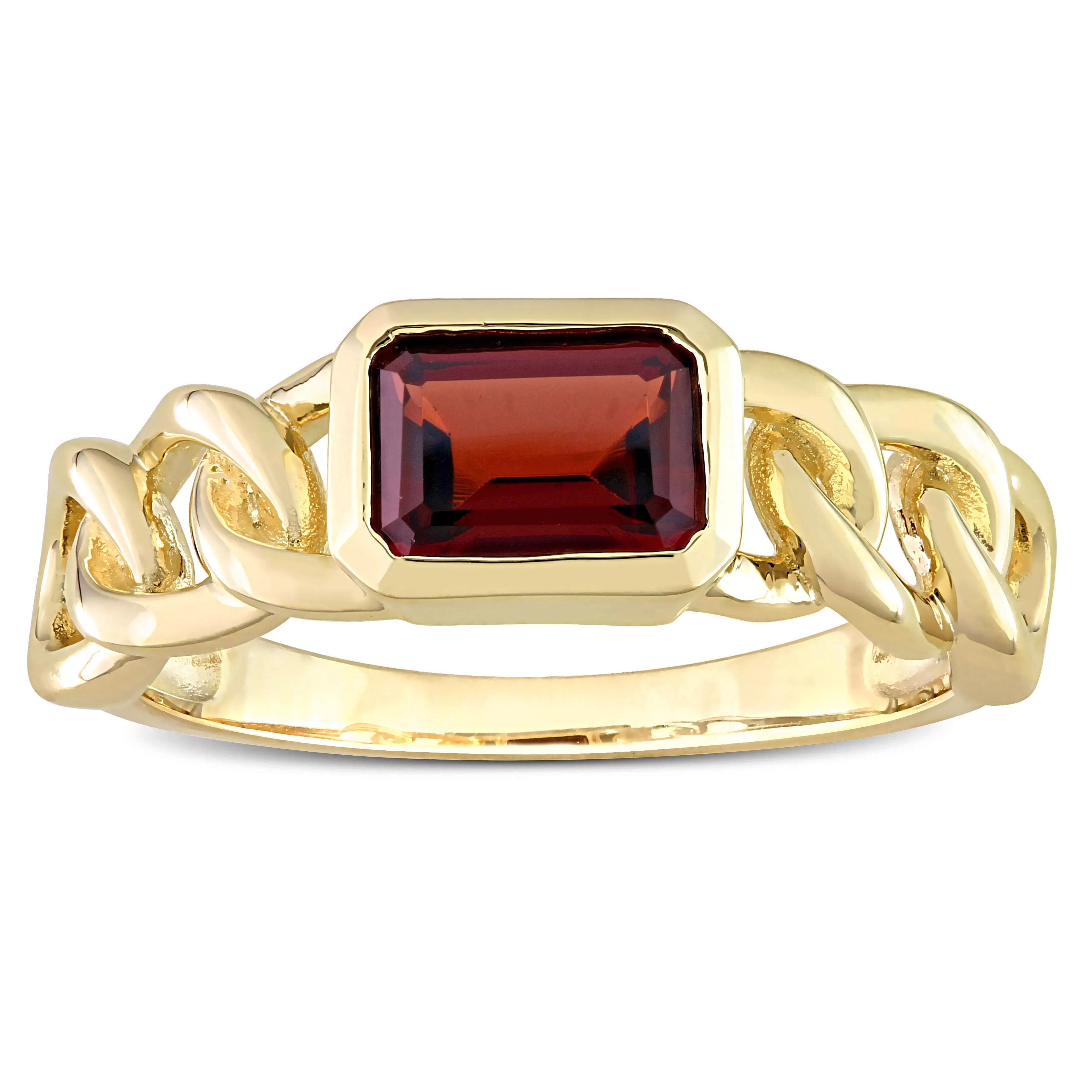 1 1/4 CT TGW Octagon Garnet Link Ring in 10k Yellow Gold