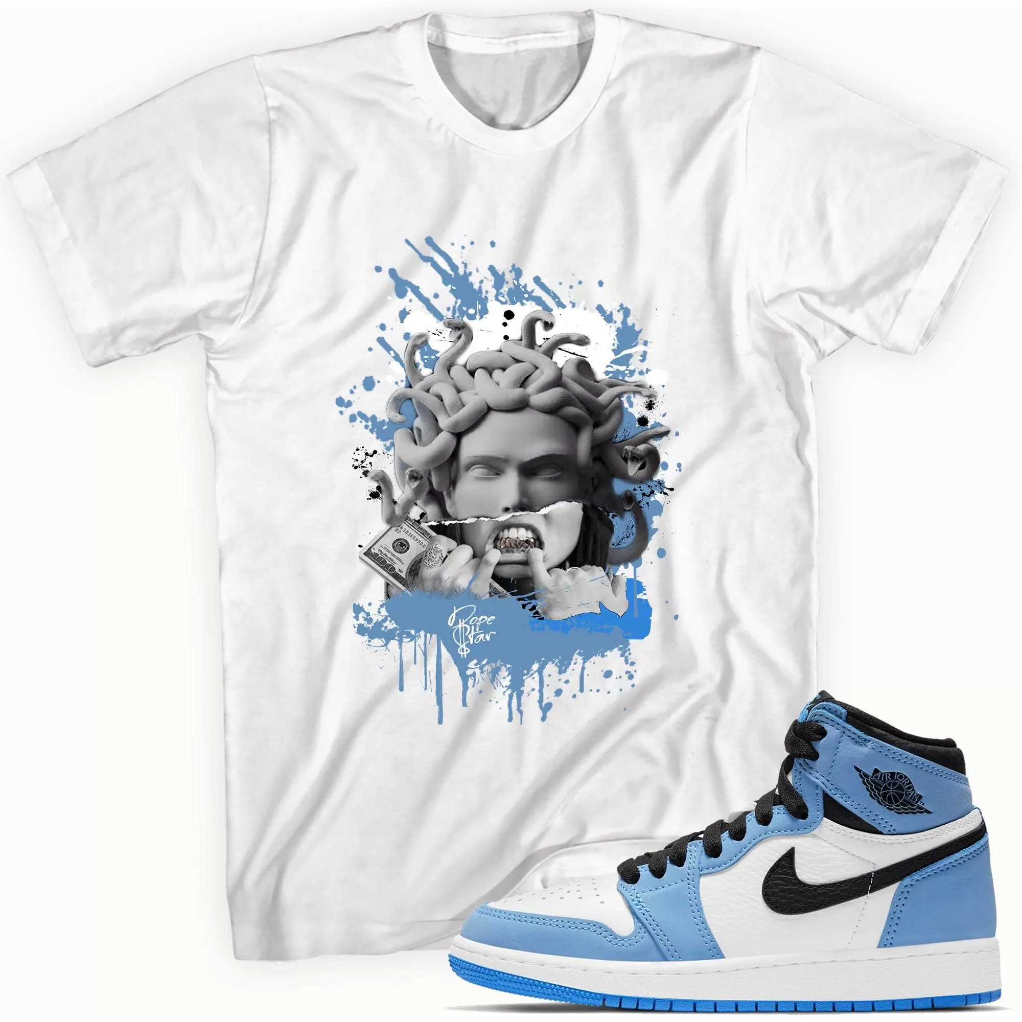 1 High White University Blue Black Shirt Medusa