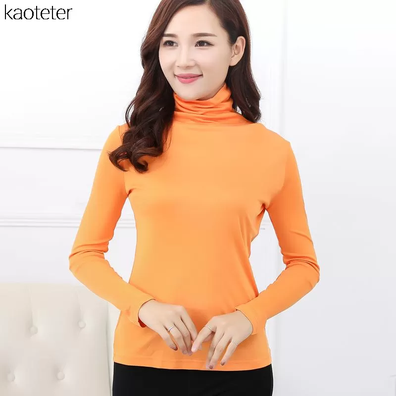 100% Pure Silk Women'S T-Shirts New Autumn Basic Long Sleeve Turn-Down Collar Casual Female Tees Shi