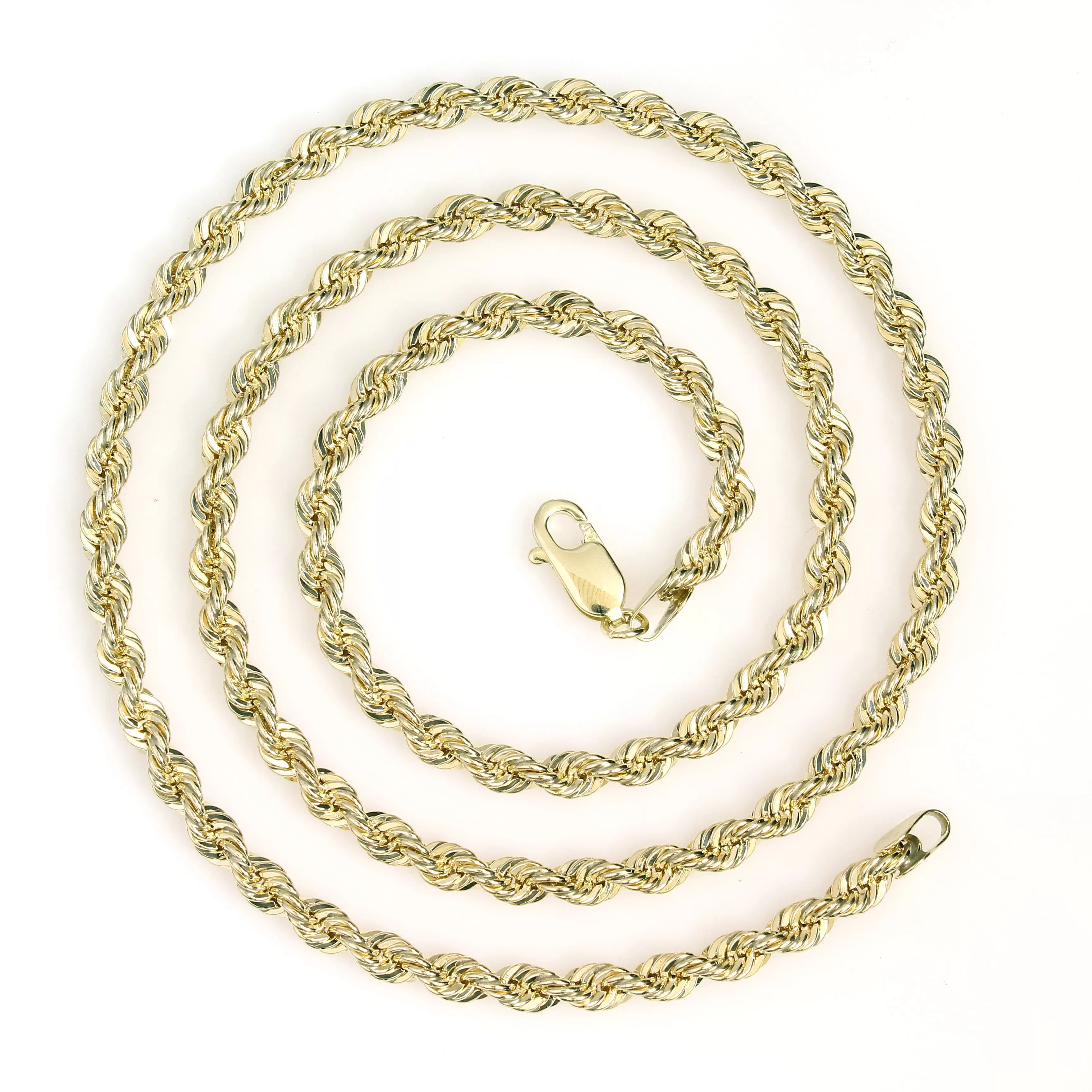 10k 3mm Yellow Gold Light Weight Diamond Cut Rope Chains