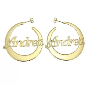 10K Gold Flattened Hoop Name Earrings