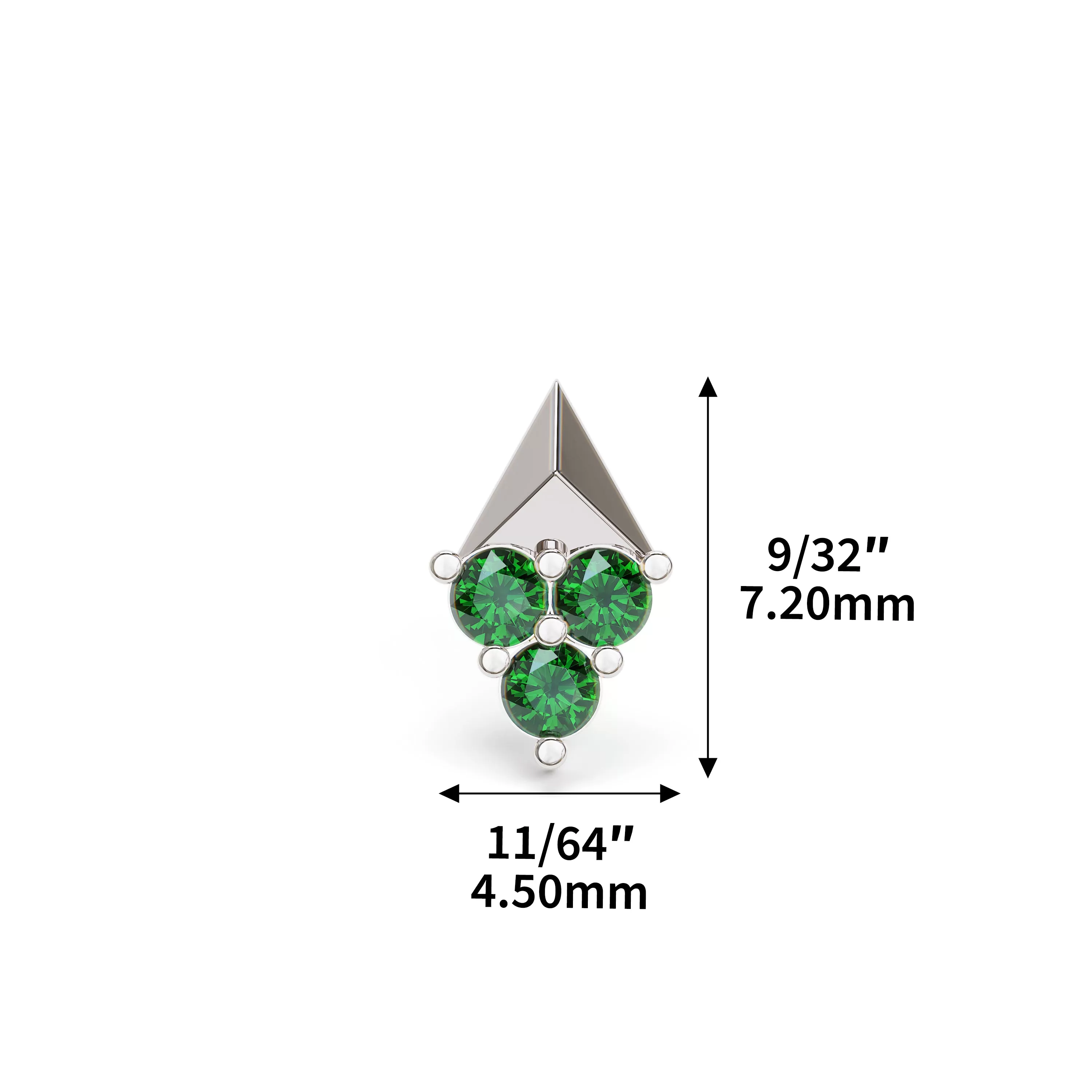 14K Gold Trio Emerald Pyramid Stud