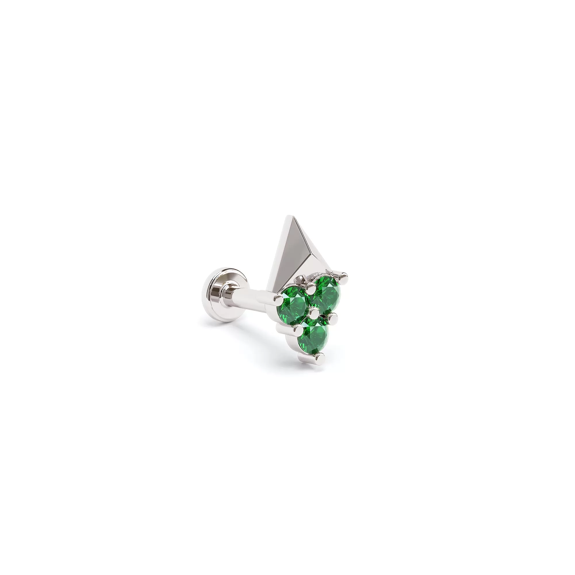 14K Gold Trio Emerald Pyramid Stud