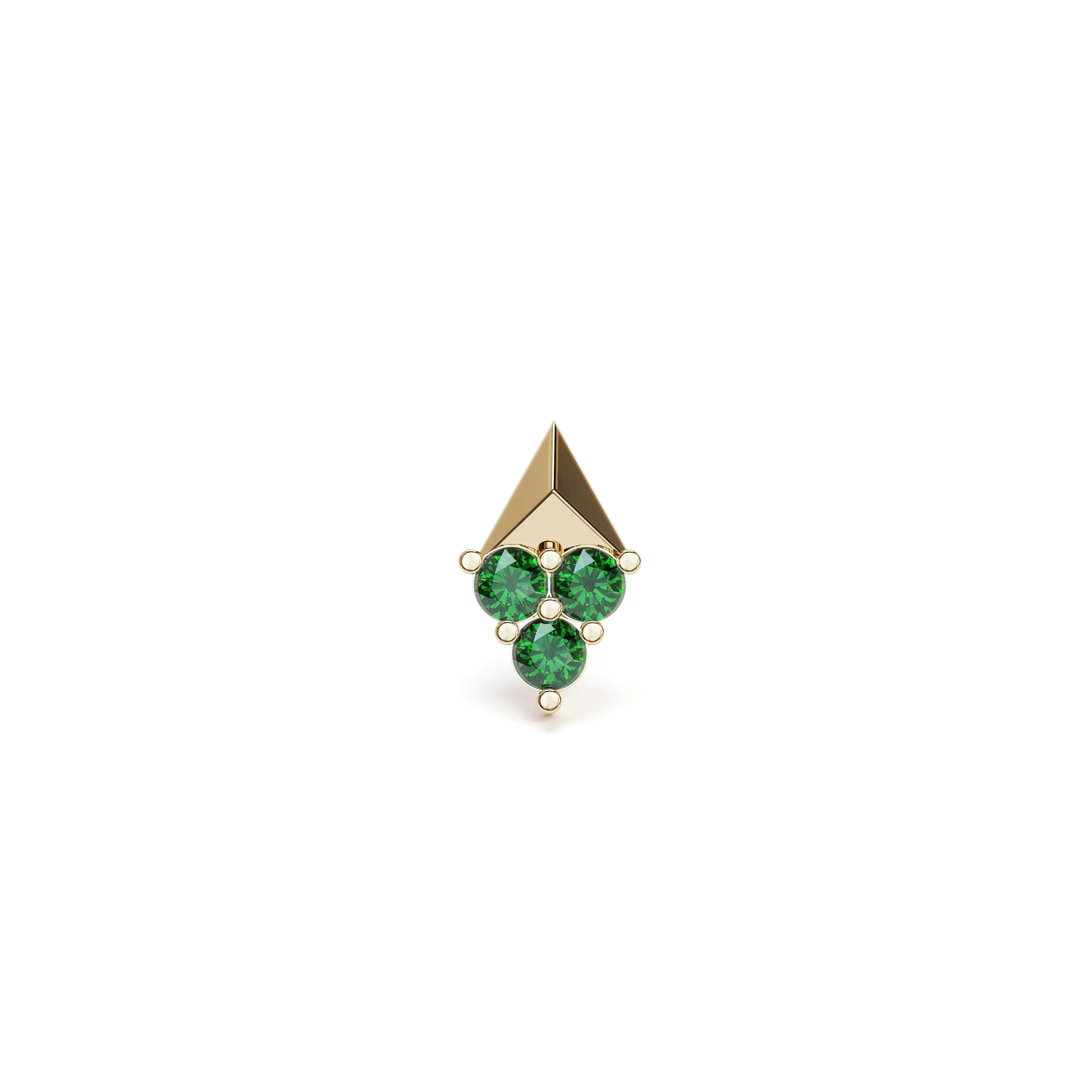 14K Gold Trio Emerald Pyramid Stud