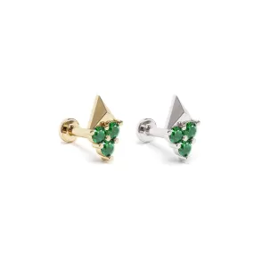 14K Gold Trio Emerald Pyramid Stud