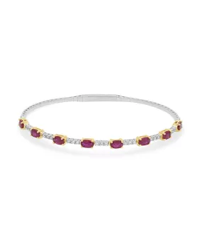 14K White & Yellow Gold Ruby and Diamond Flexible Bangle Bracelet