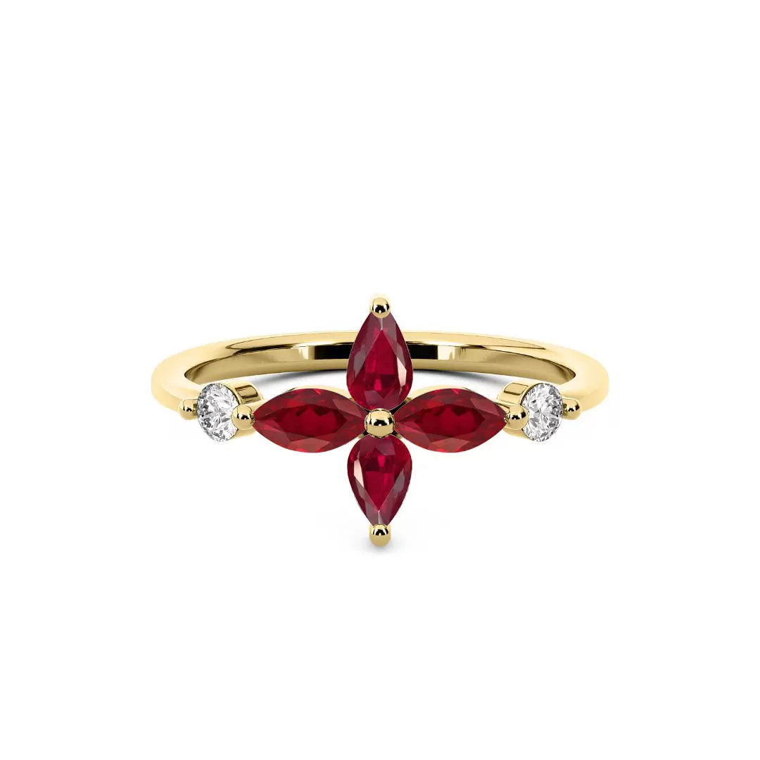 14k Yellow Gold 0.50ct ttw Ruby & Diamond Flower Ring