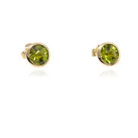 14K YELLOW GOLD 6MM BEZEL-SET PERIDOT STUD EARRINGS