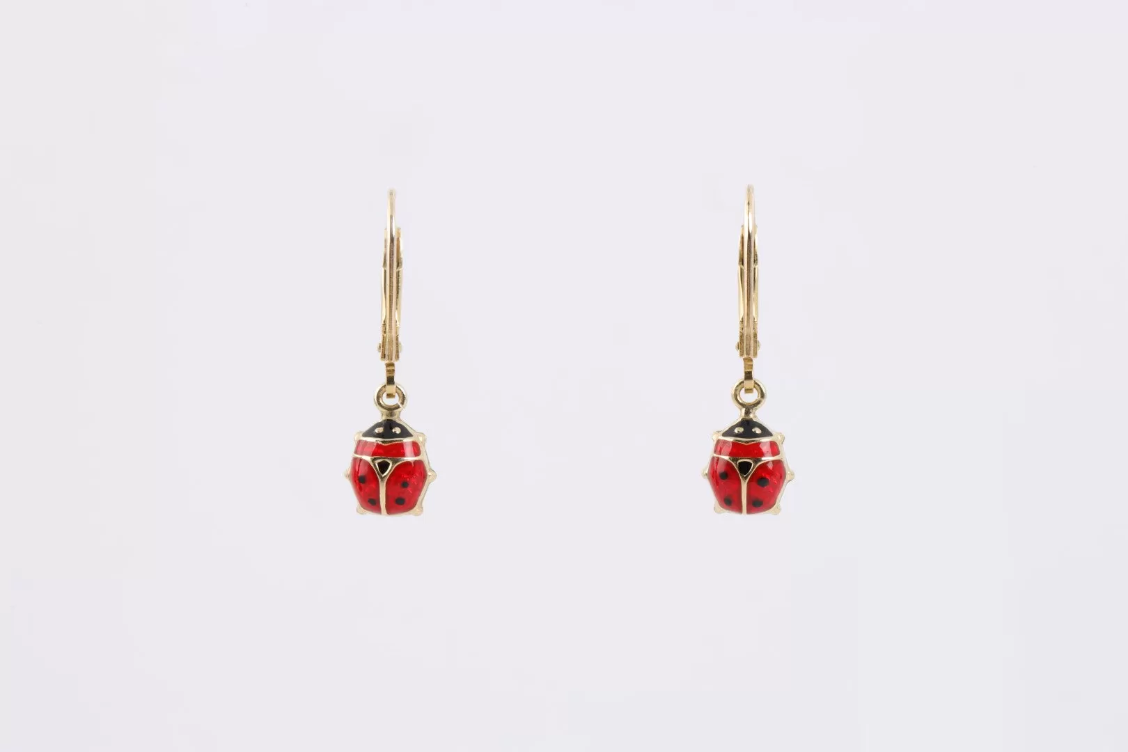 14k Yellow Gold Enamel Ladybug Dangle Earrings (1.82g.)