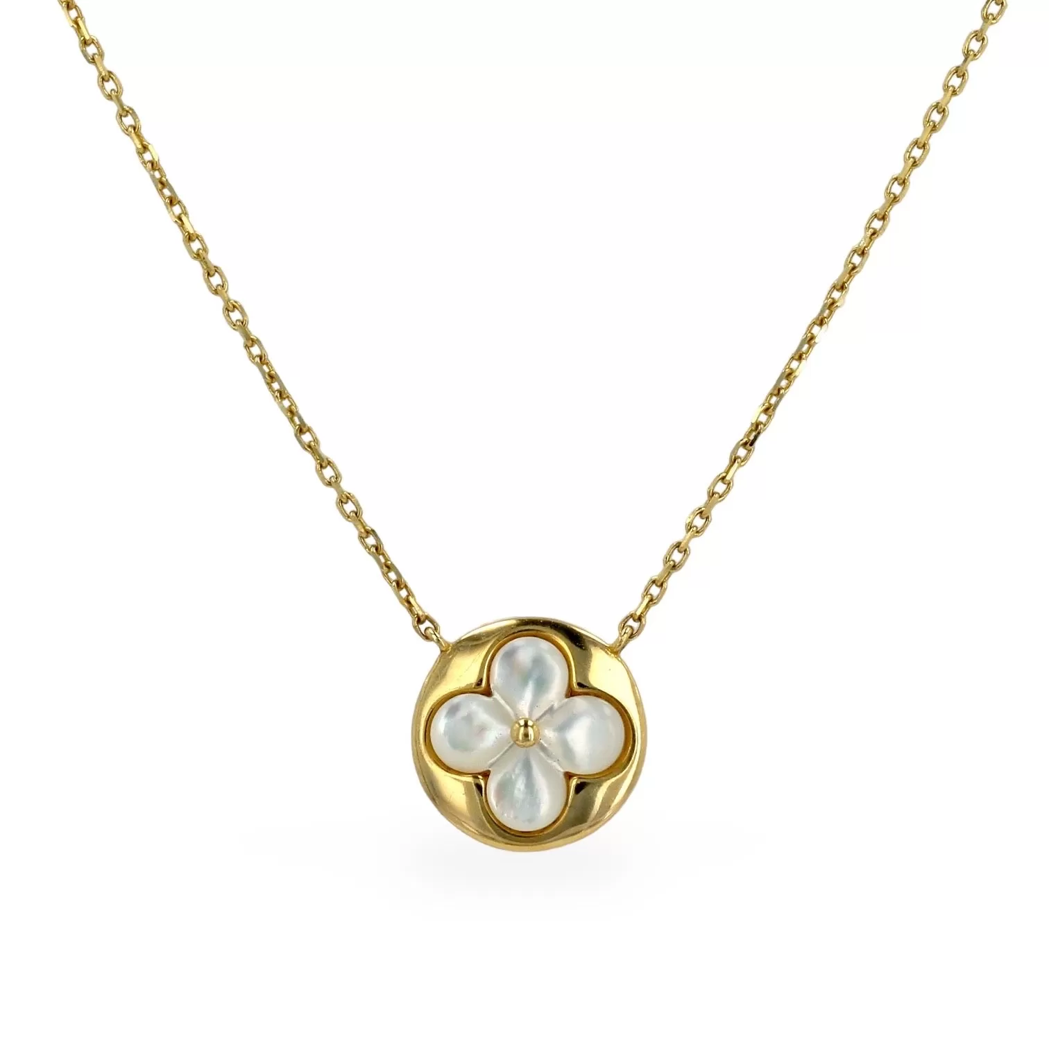 14k yellow gold mother pearl clover necklace