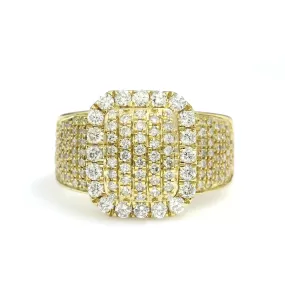 14K Yellow Gold Rectangle Pave Ring 2 Ctw