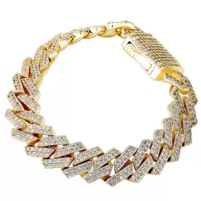 14mm Diamond Prong Cuban Bracelet in Yellow Gold