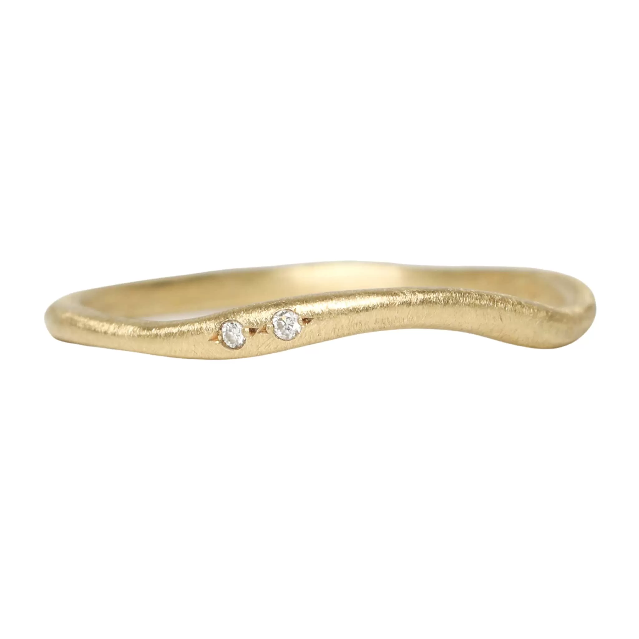 18K Gold Curve Band with Two Gypsy-Set Diamonds