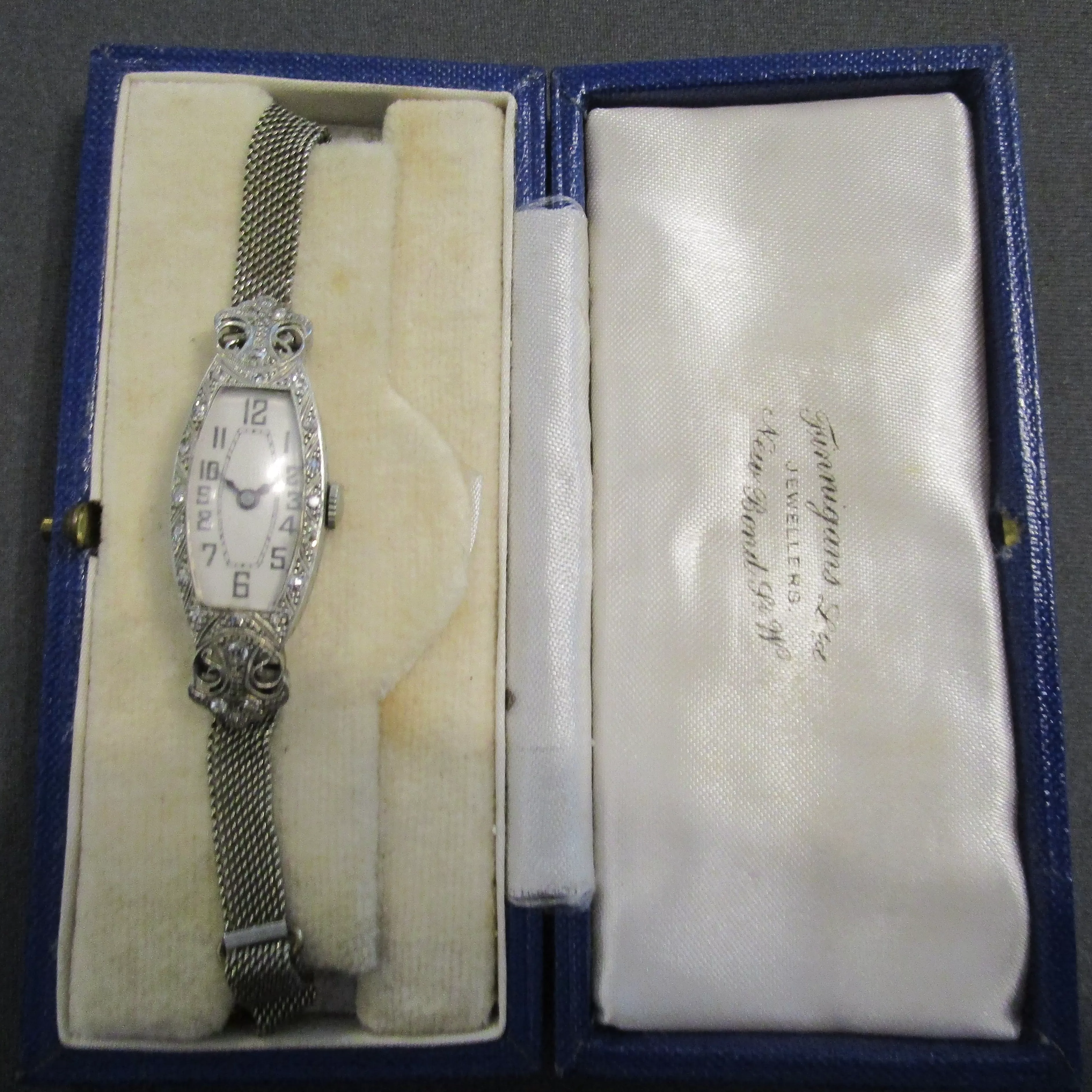 18k White Gold and Diamond Set Cocktail Watch Vintage Art Deco c1930