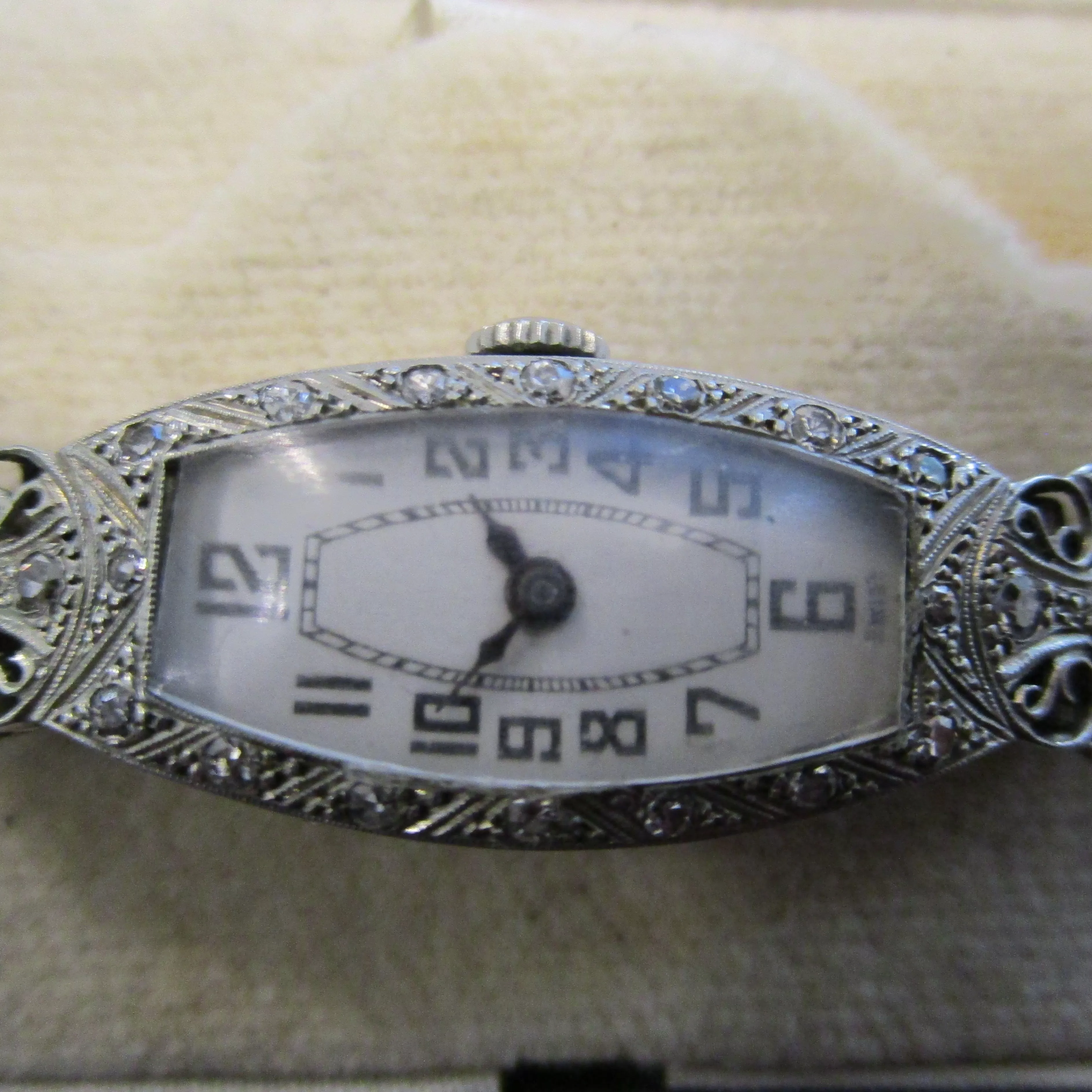 18k White Gold and Diamond Set Cocktail Watch Vintage Art Deco c1930