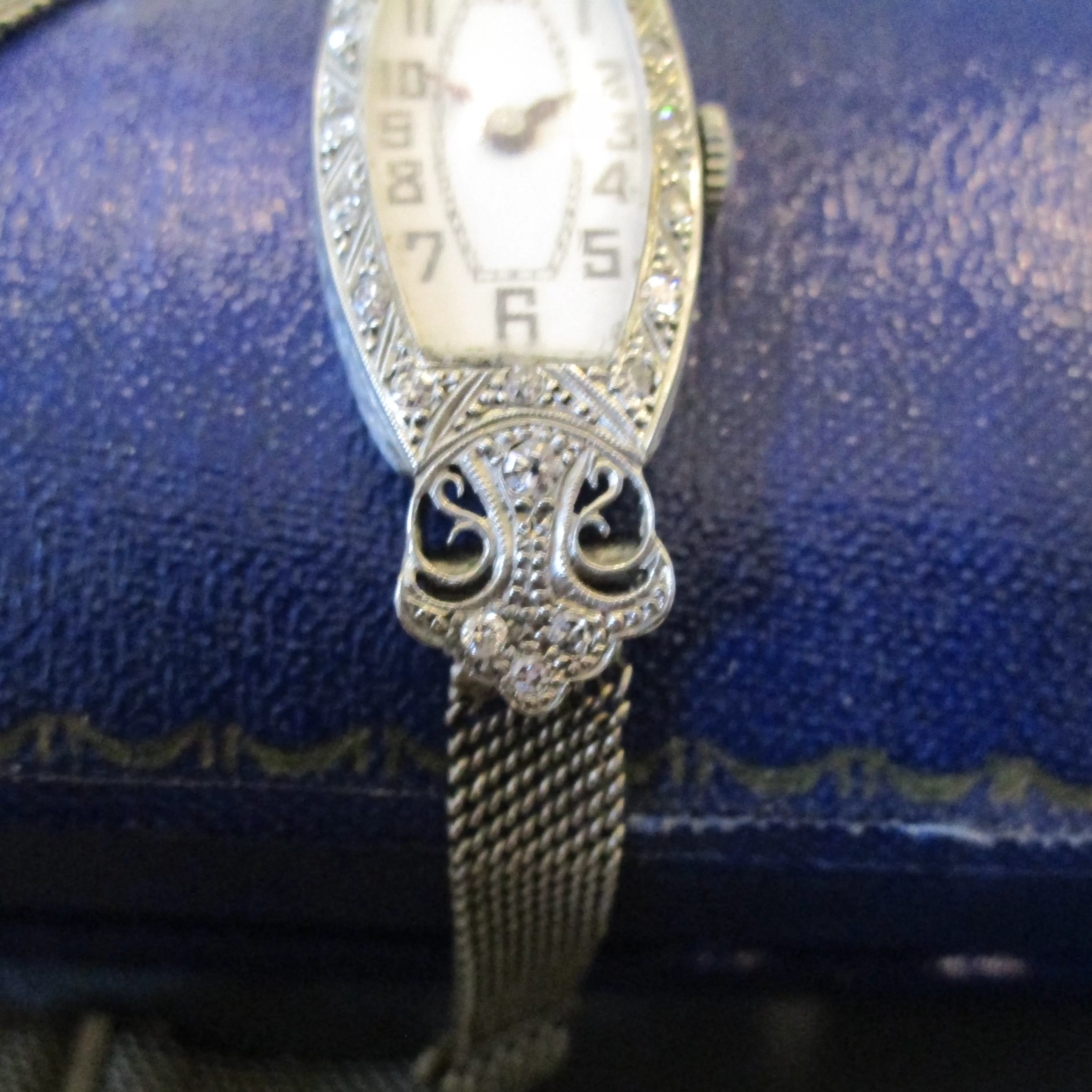 18k White Gold and Diamond Set Cocktail Watch Vintage Art Deco c1930