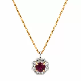 18K Yellow Gold Ruby and Diamond Pendant Necklace