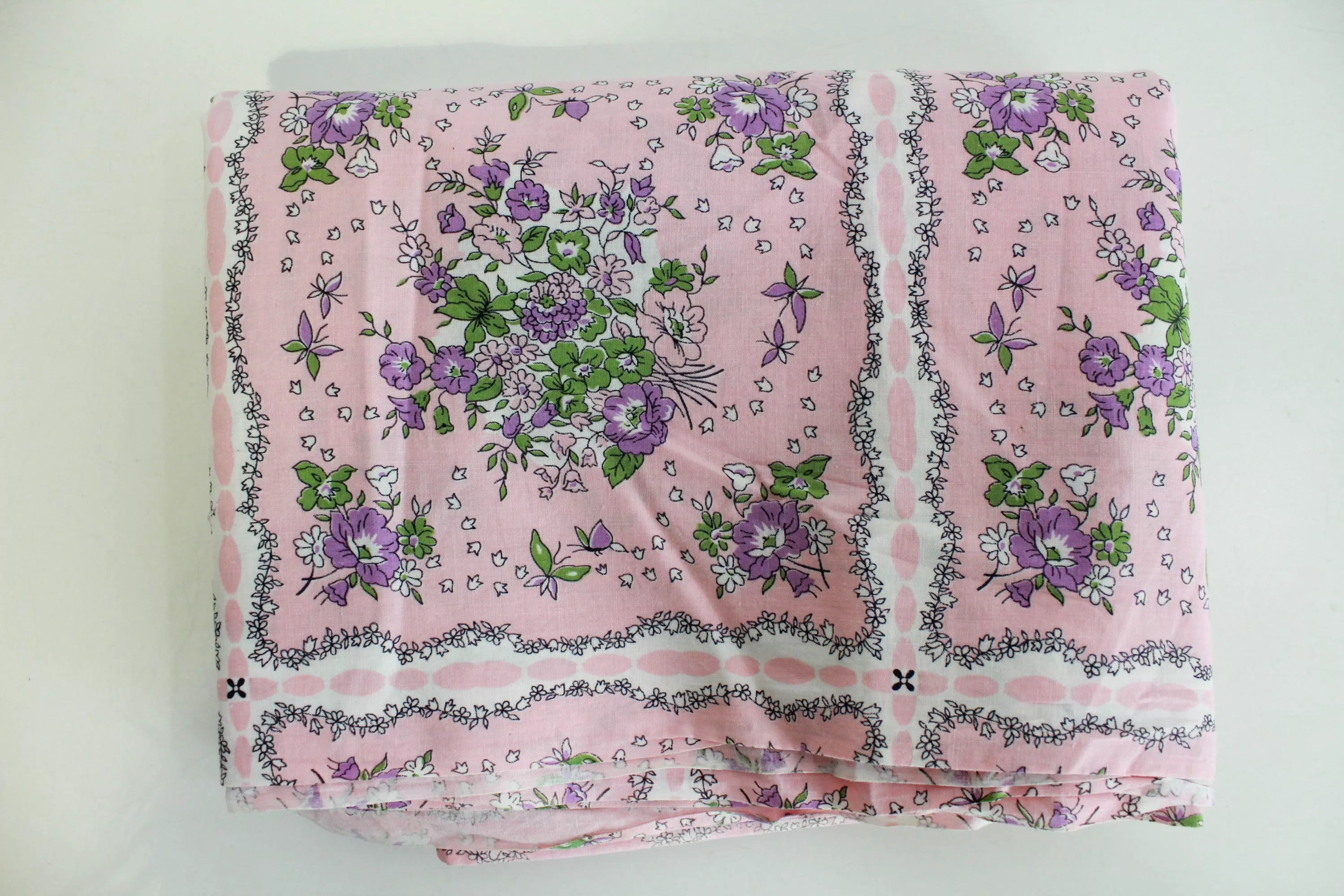 1950s Pink Floral Print Cotton Fabric, 4.9 Yards