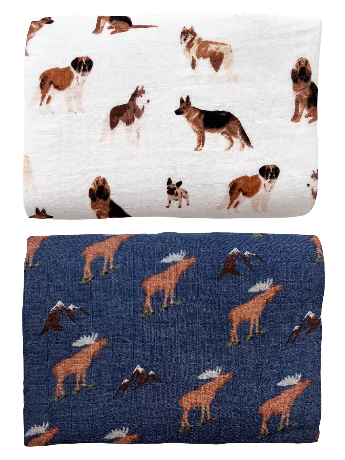 2-Pack Muslin Swaddles, Blue Moose/Big Dogs