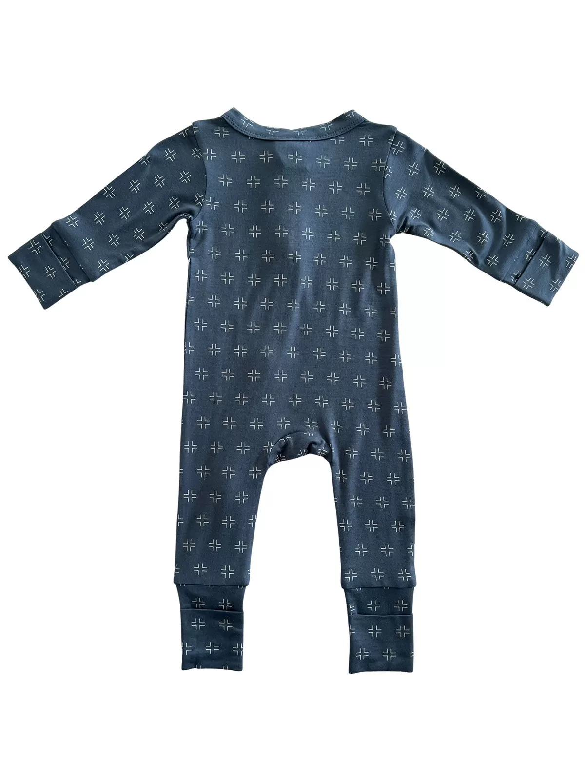 2-Way Convertible Zip Romper, Steel Blue Geo