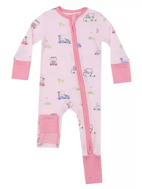 2-Way Zip Romper, Golf Carts Pink