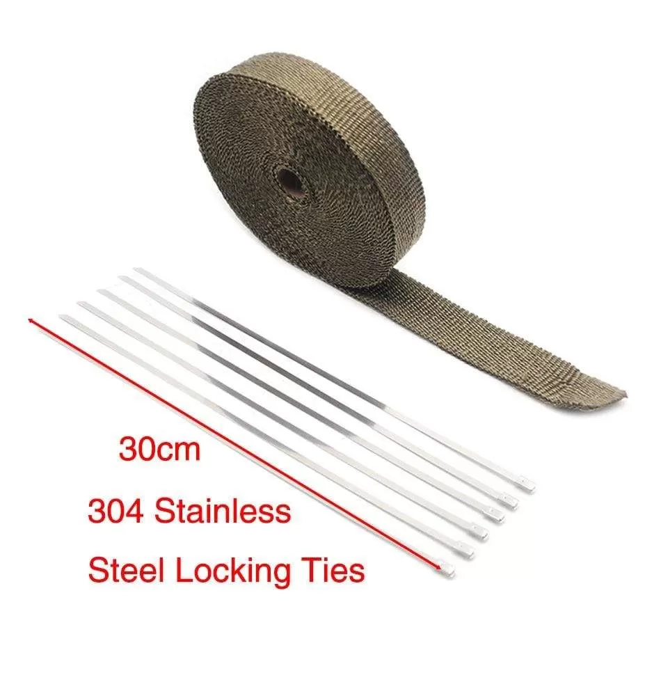 5M/10M/15M Thermal Exhaust Header Pipe Tape Heat Insulating Wrap Tape Fireproof Cloth Roll With Durable Steel Ties Kit