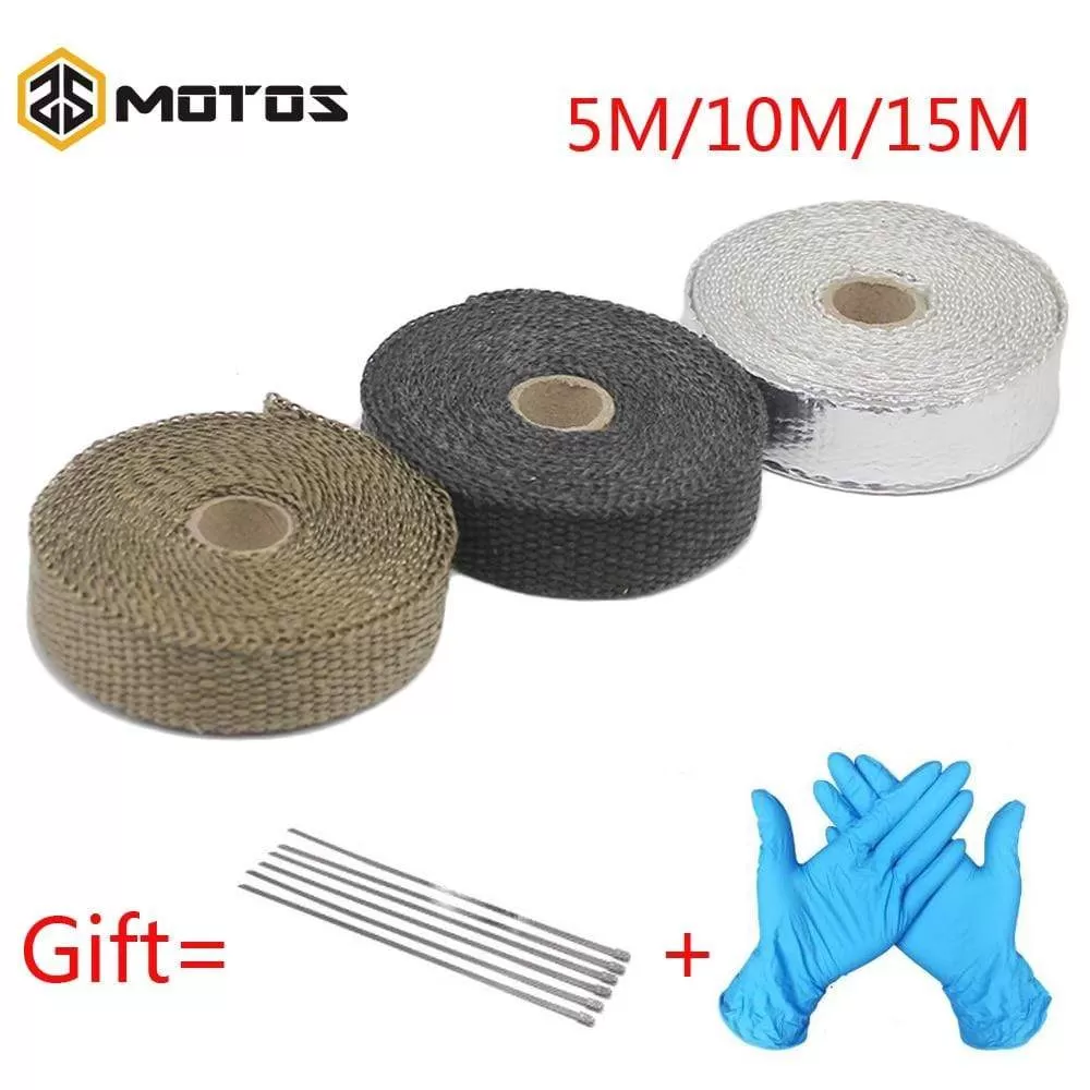 5M/10M/15M Thermal Exhaust Header Pipe Tape Heat Insulating Wrap Tape Fireproof Cloth Roll With Durable Steel Ties Kit