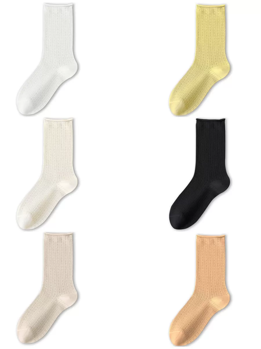 6 Pairs Woen Solid Thin Cotton Socks CX002