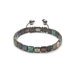 6mm Lock Olive 18K Black Rhodium Plated Gold Bracelet w. Gemstones