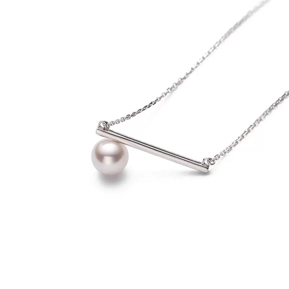 8mm Classy Freshwater Cultured Pearl Balance Beam Necklace with Moissanite Pavé