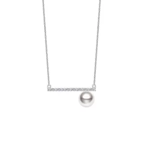 8mm Classy Freshwater Cultured Pearl Balance Beam Necklace with Moissanite Pavé