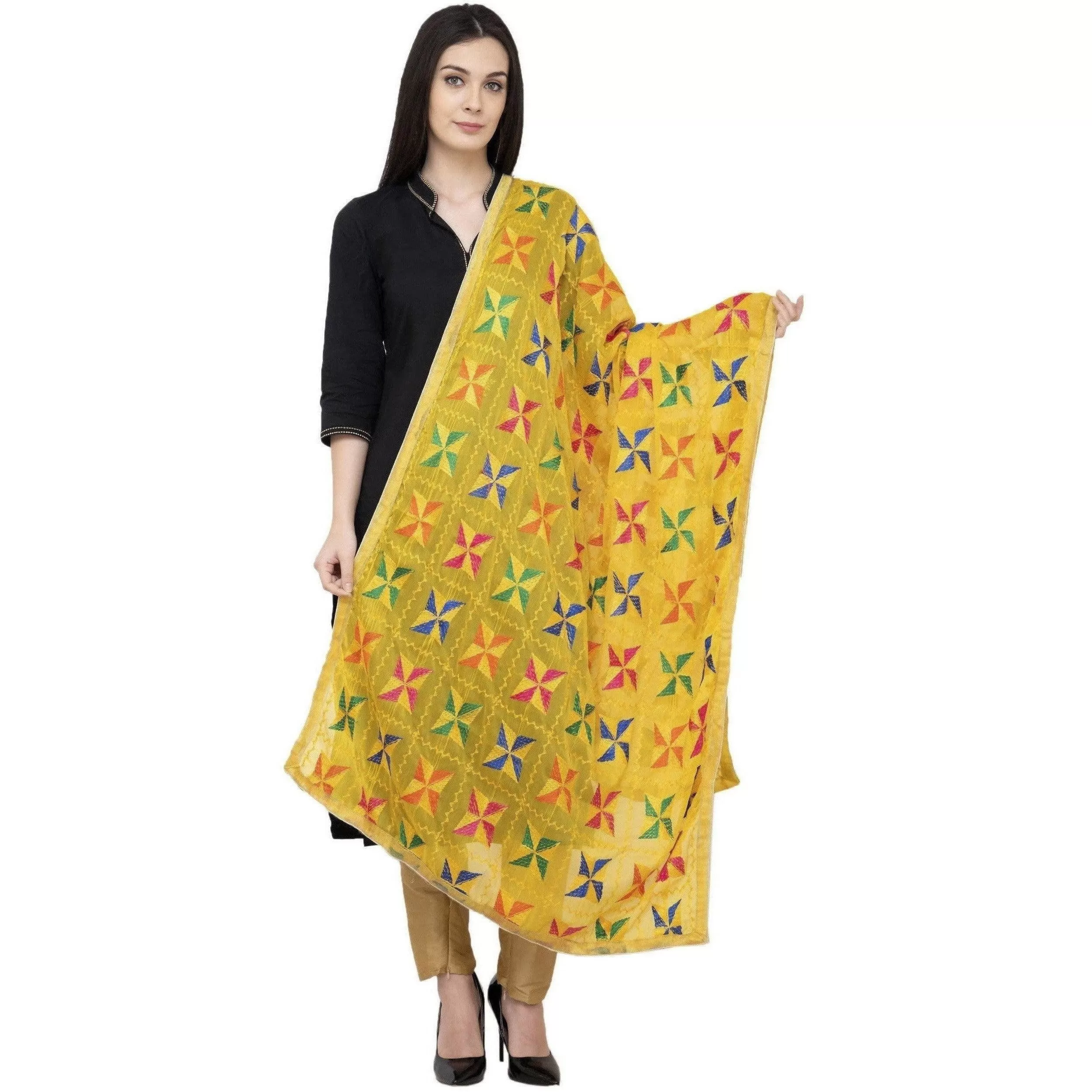 A R Silk Pakka Phulkari Fancy Dupatta Color Yelllow Dupatta or Chunni