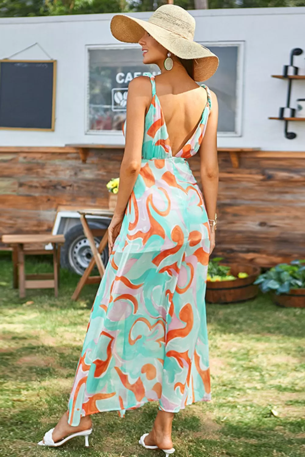 Abstract Print Sleeveless Split Maxi Dress