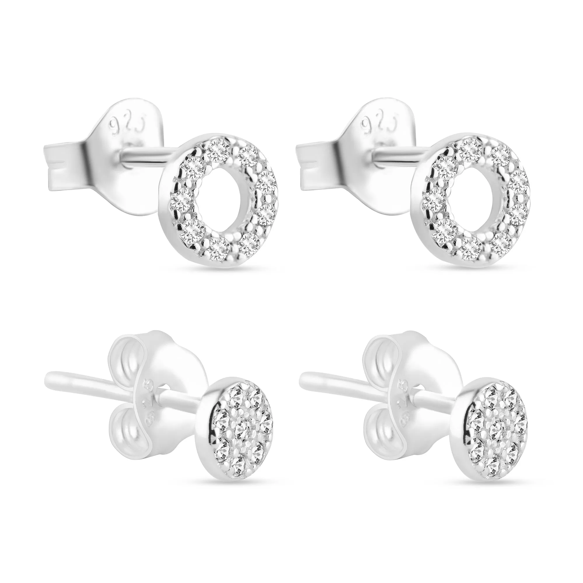 Accessorize London Women's 925 Sterling Silver Hallmark Cubic Zirconia Studs Earrings Pack Of Two