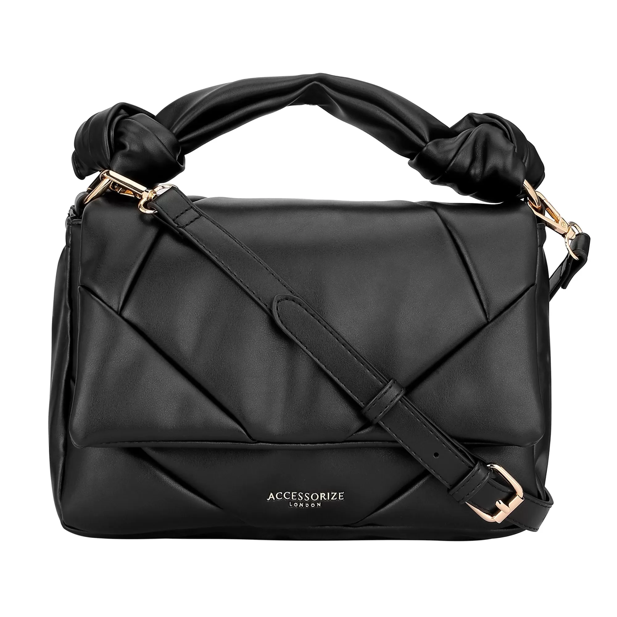 Accessorize London Women's Black Quilted Handheld Cross Body Bag