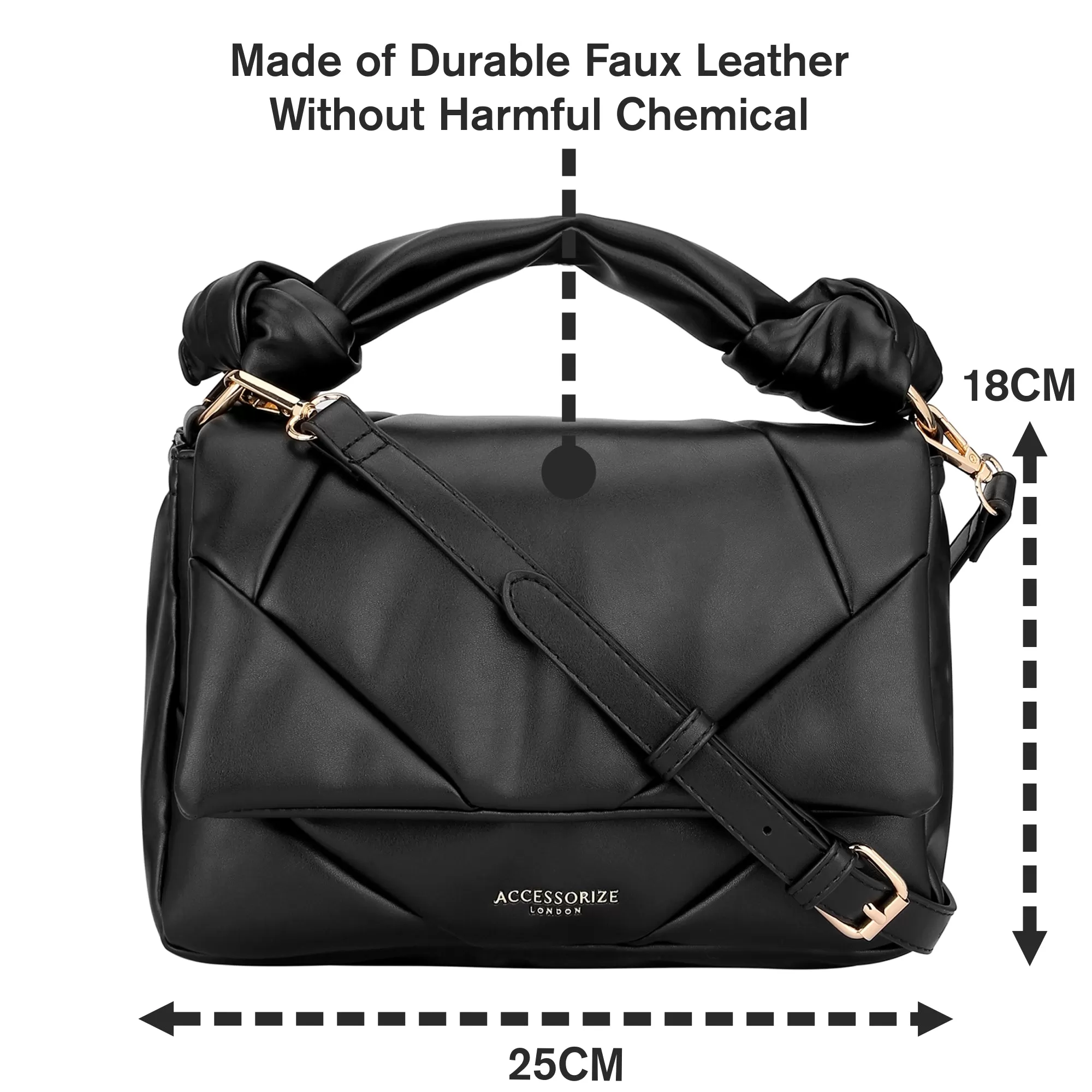 Accessorize London Women's Black Quilted Handheld Cross Body Bag