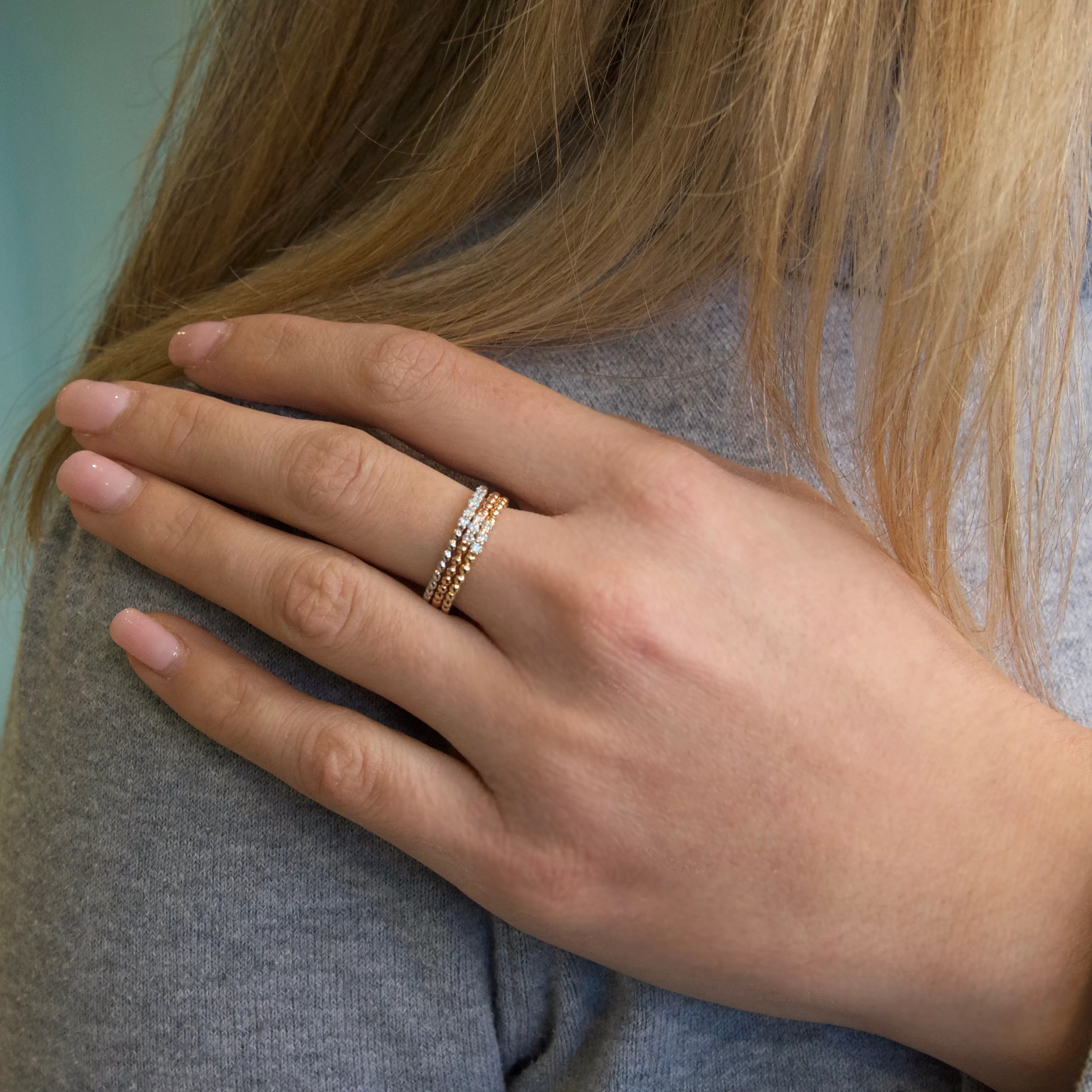 AFJ Diamond Collection - Diamond Tri Band Ring with Yellow, Rose and White Gold