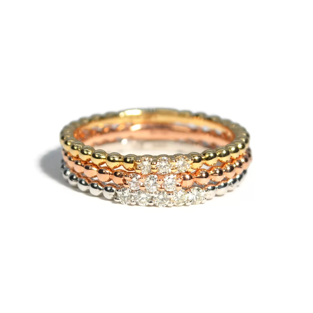 AFJ Diamond Collection - Diamond Tri Band Ring with Yellow, Rose and White Gold