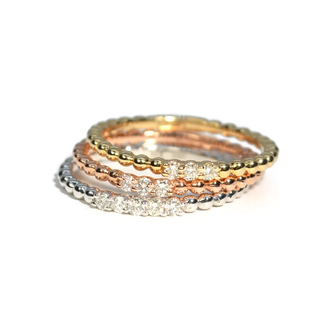 AFJ Diamond Collection - Diamond Tri Band Ring with Yellow, Rose and White Gold