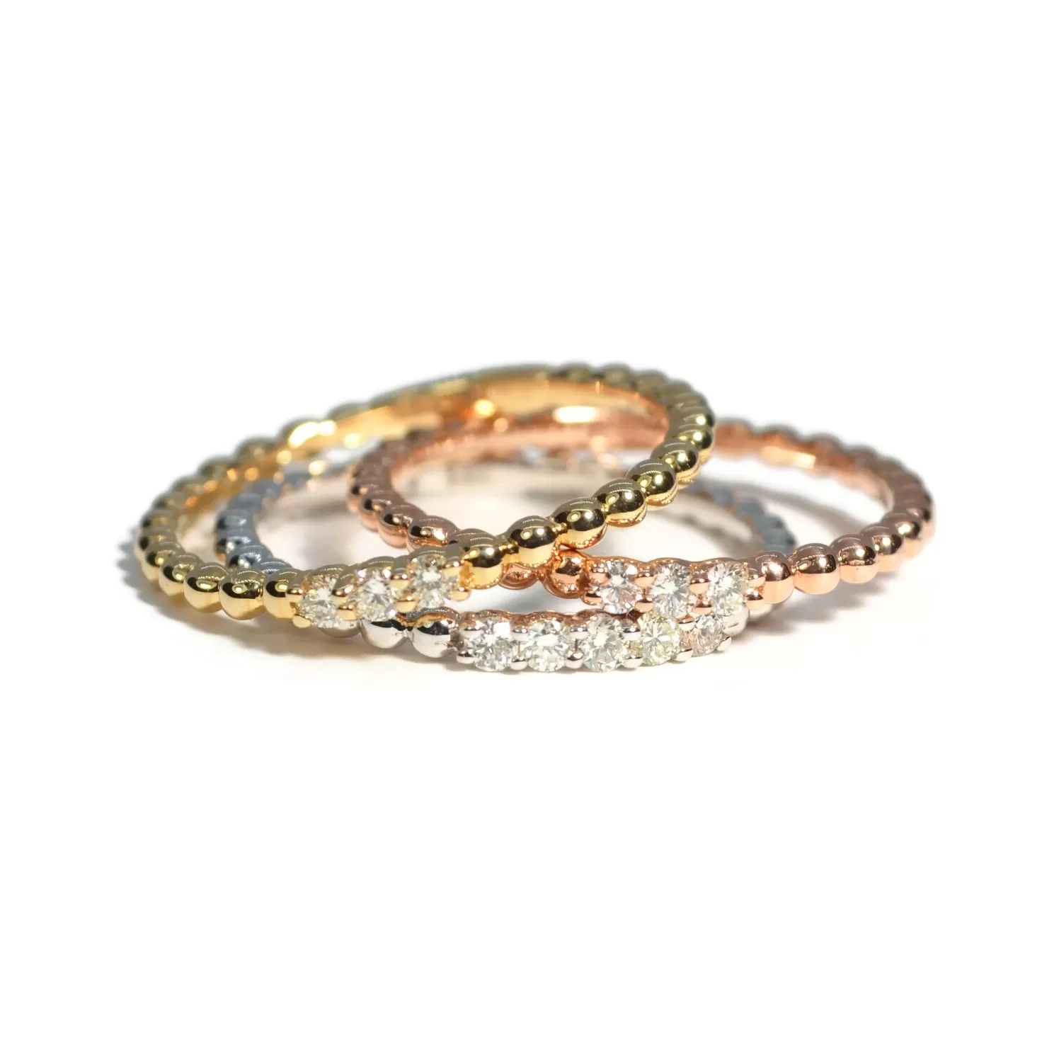 AFJ Diamond Collection - Diamond Tri Band Ring with Yellow, Rose and White Gold