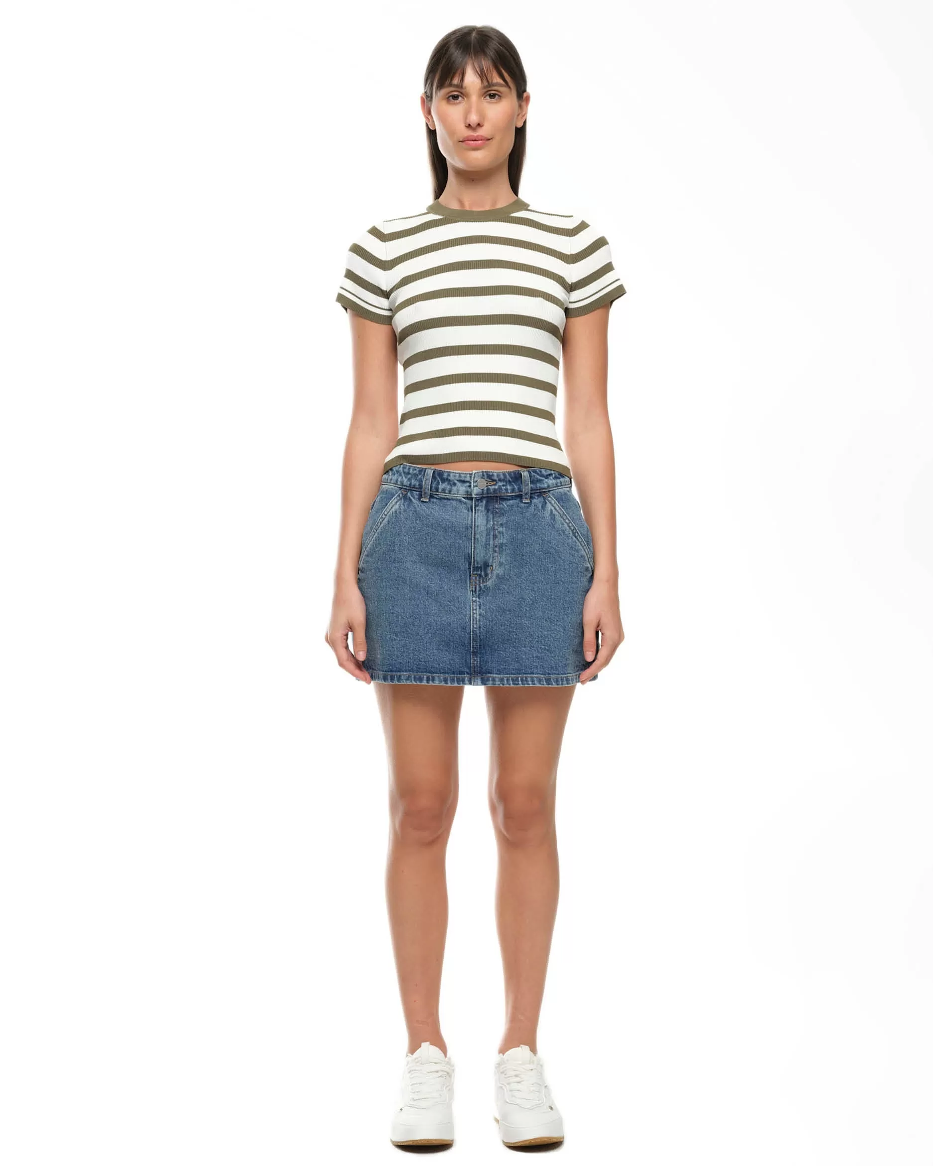 AGNES KNIT TEE - OLIVE STRIPE