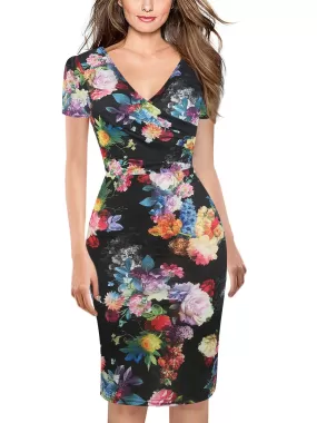 All-Over Print Surplice Short-Sleeve Dress