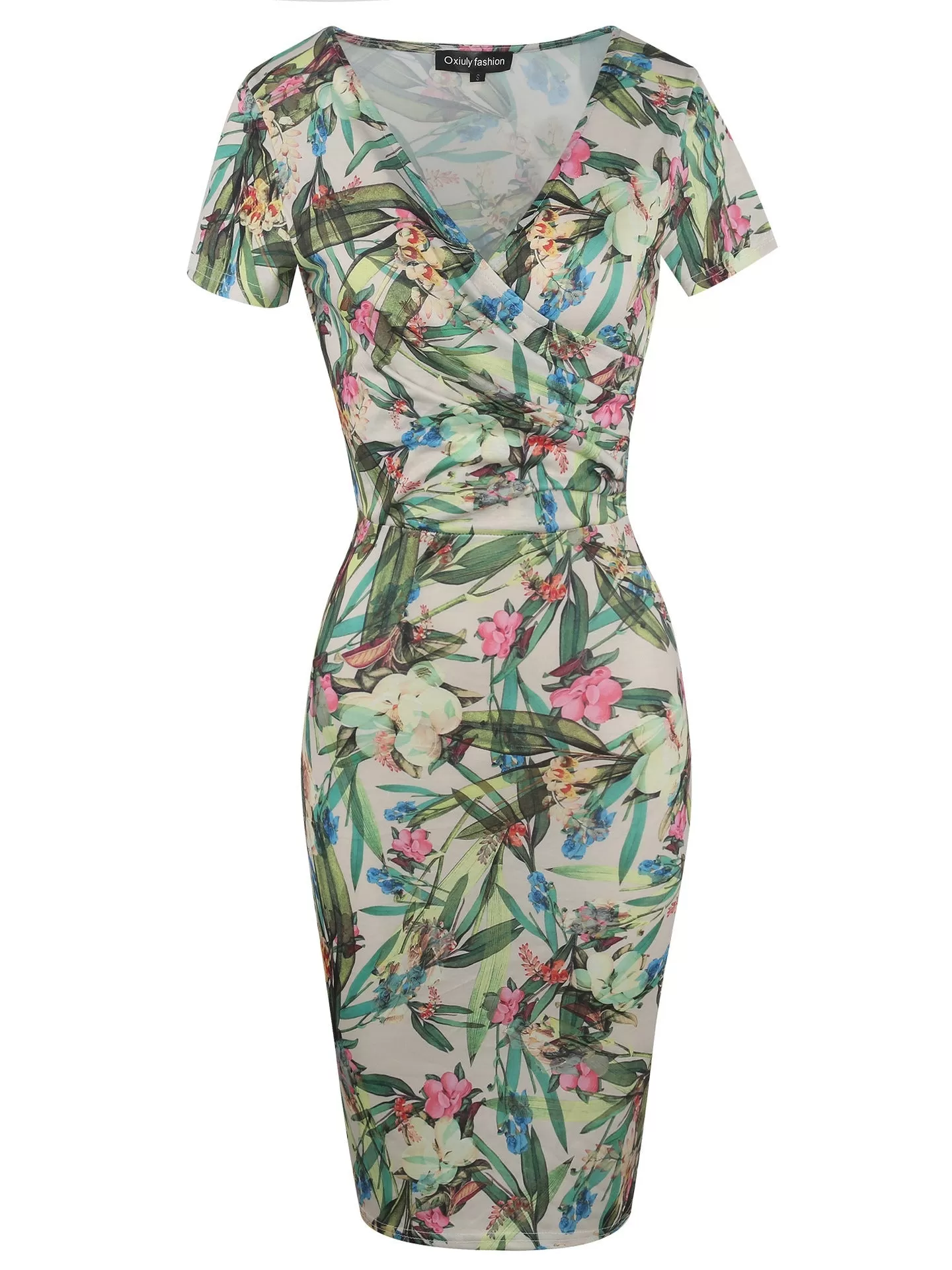 All-Over Print Surplice Short-Sleeve Dress