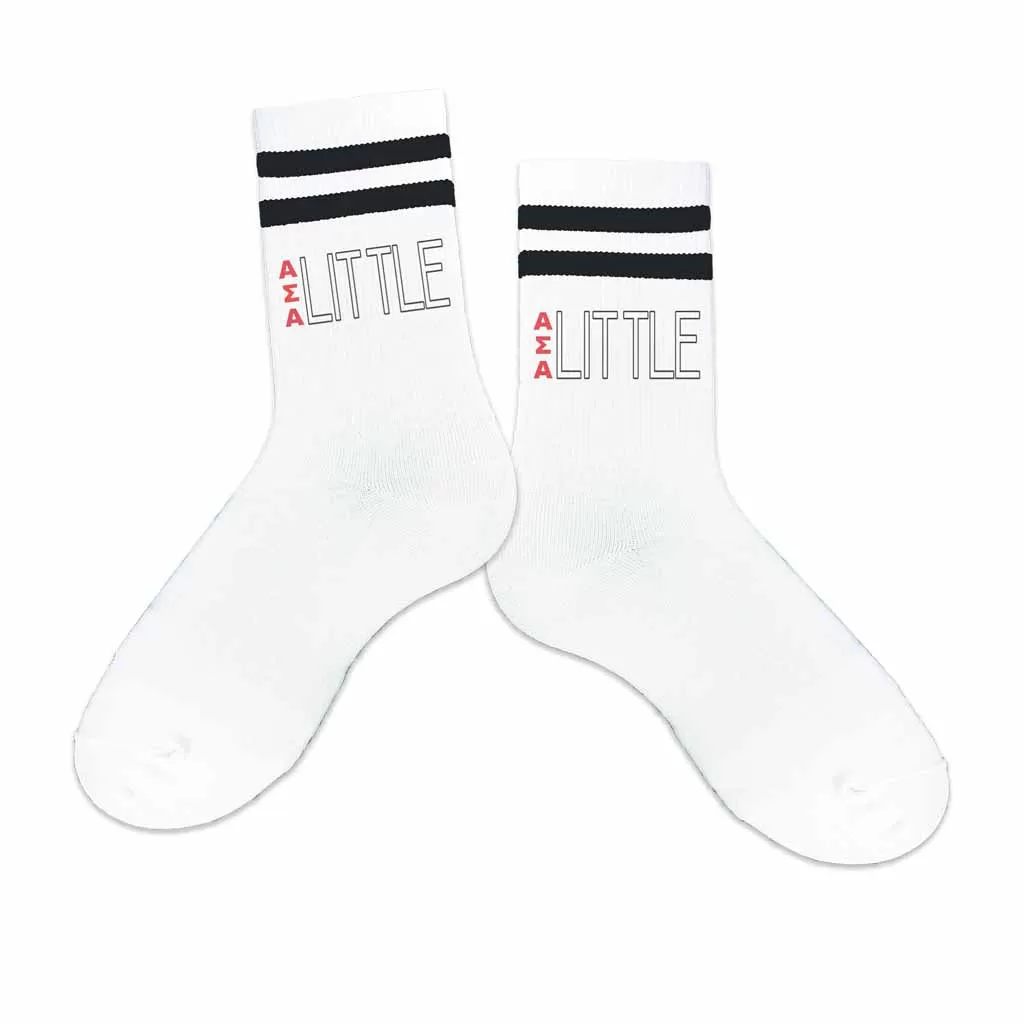 Alpha Sigma Alpha Sorority Socks for your Big and Little with Greek Letters on Striped Cotton Crew Socks