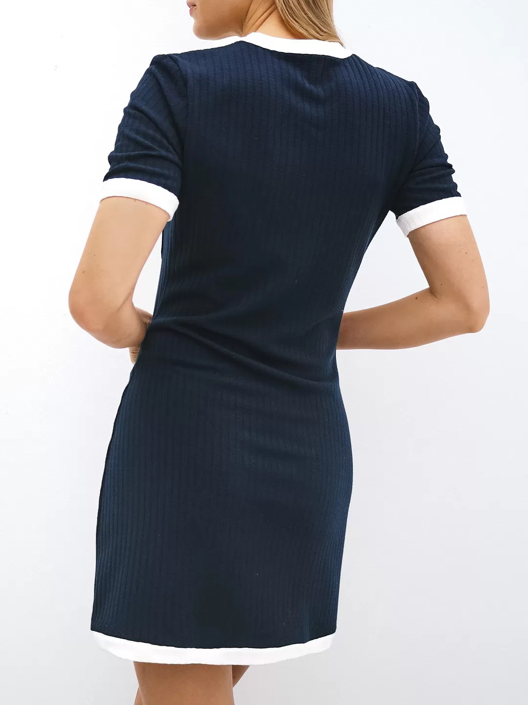 Amalia Timeless Button Through Day Dress | Navy/White