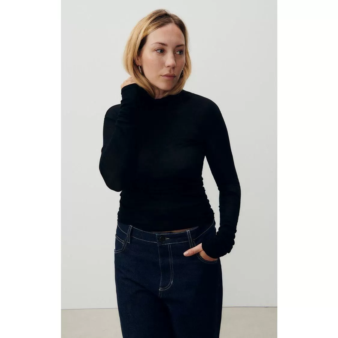 American Vintage Turtleneck Long Sleeve Top - Black