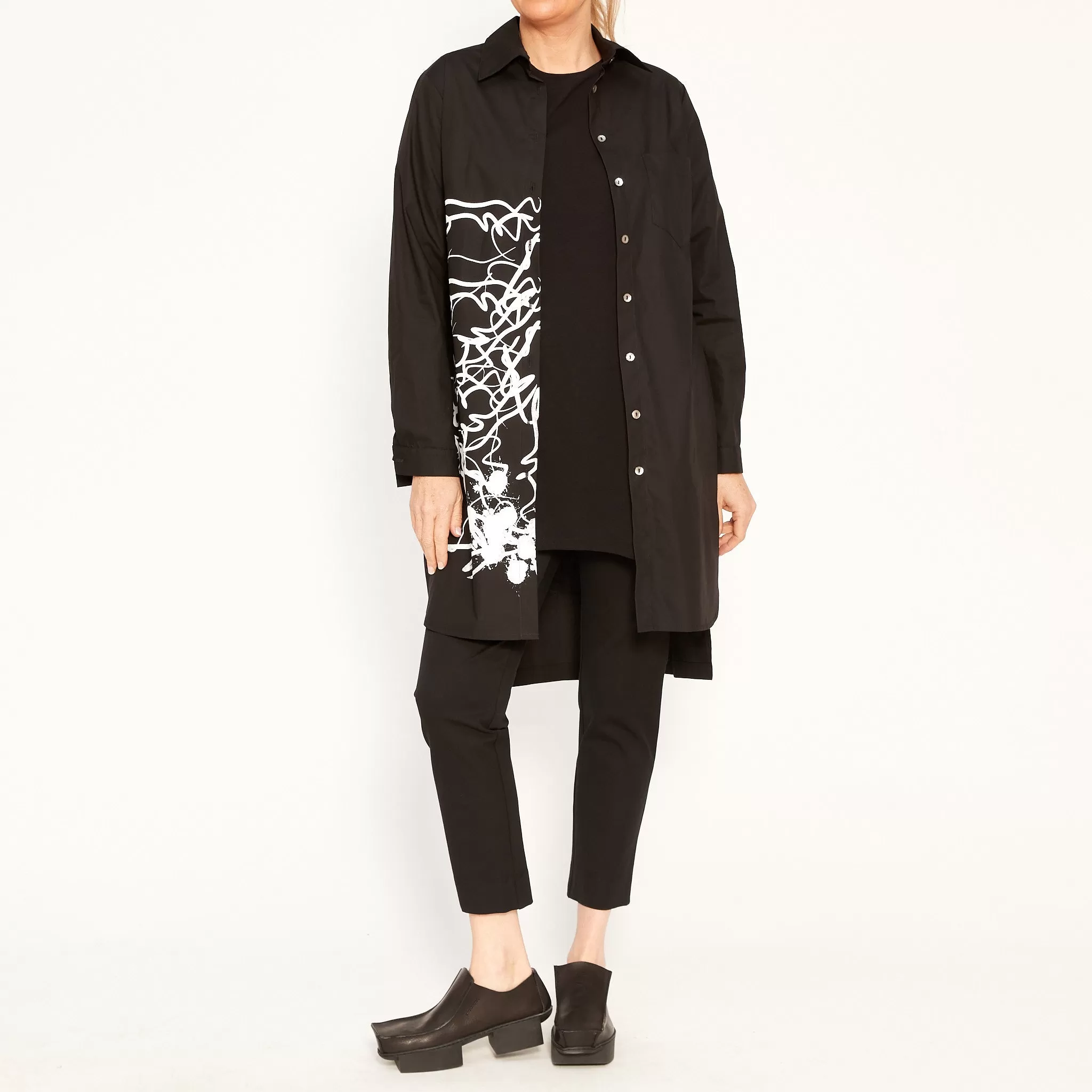 Angie Black Shirt with Abstract White Print