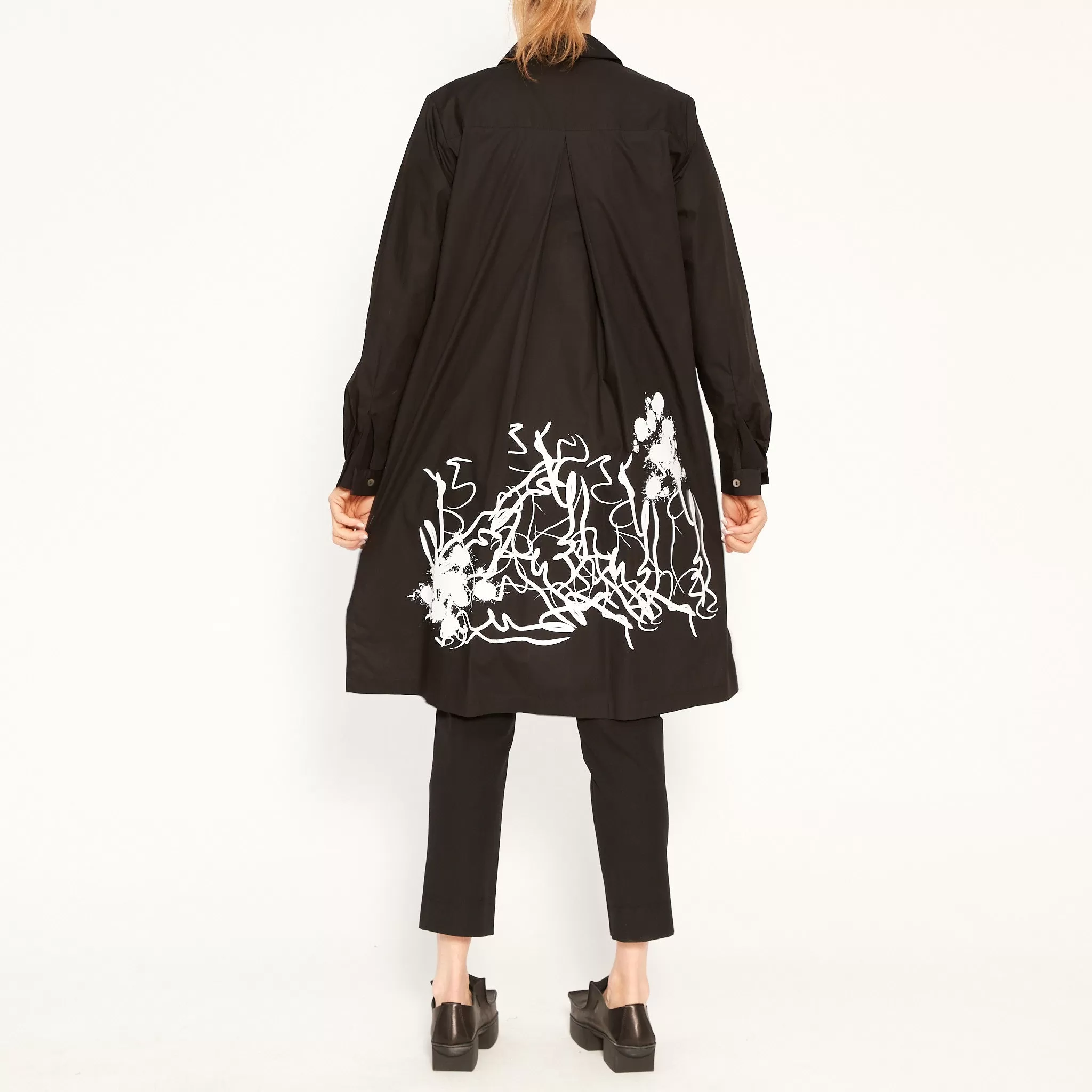 Angie Black Shirt with Abstract White Print