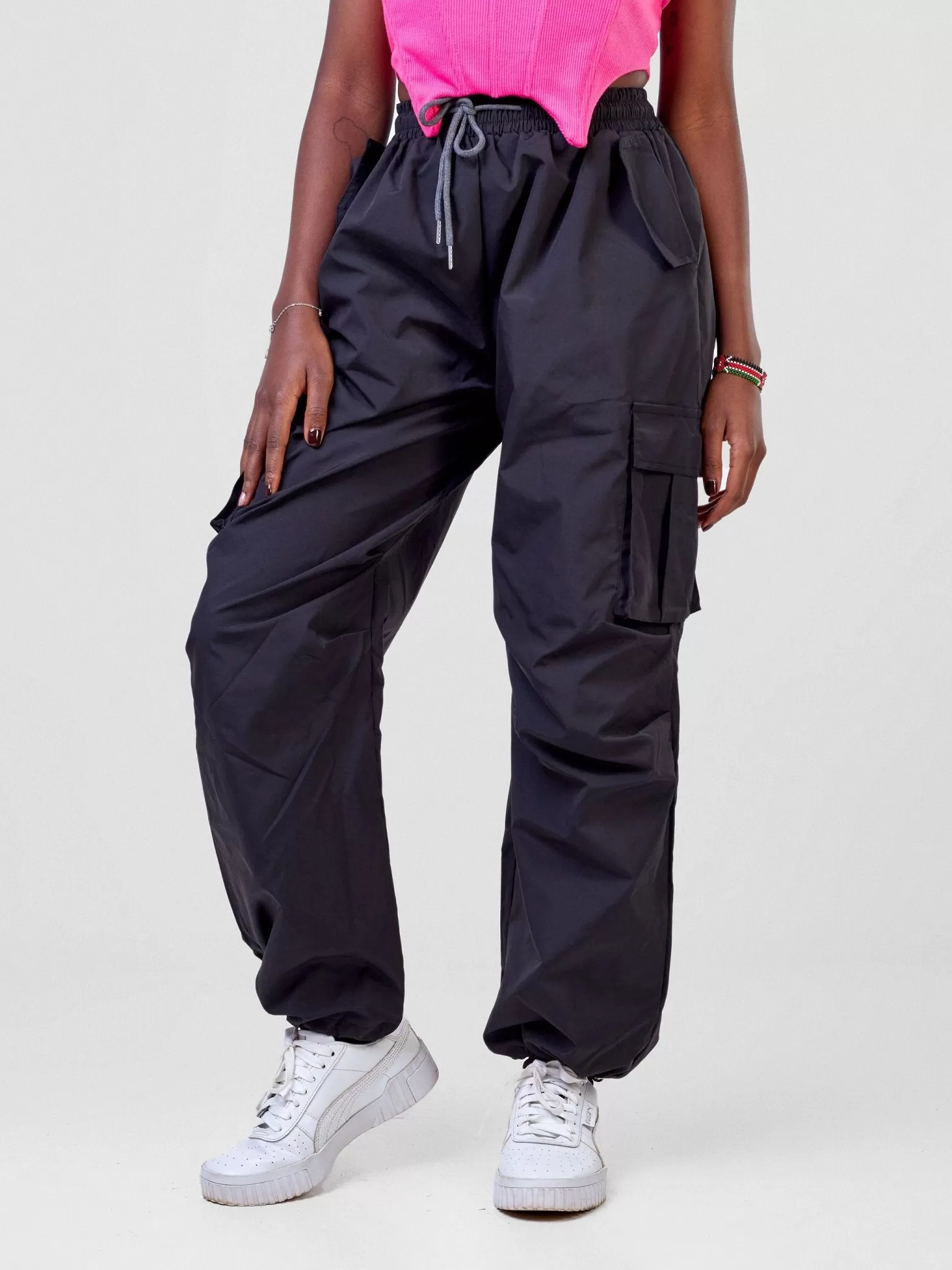 Anika Diani Straight Fit Elasticated Double Pocket[s] and Adjustable Drawstrings On The Hem - Black